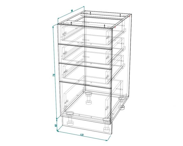 Барселона ШНЯ 400 Шкаф нижний с 4-мя ящиками (Белое дерево/корпус Белый)