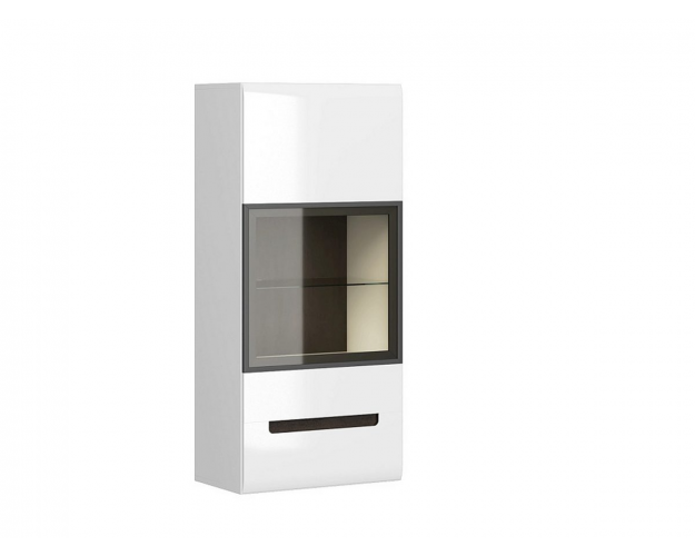 Витрина навесная со стеклом Стокгольм белый / венге / белый глянец