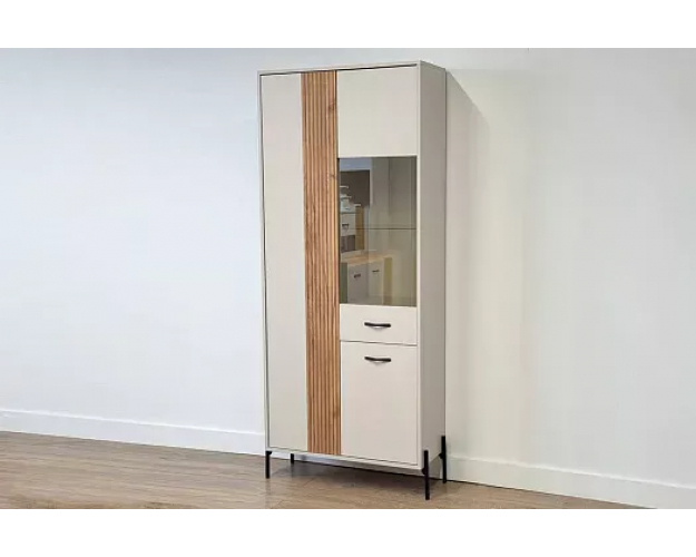 Шкаф двухдверный со стеклом Доминика кашемир / дуб крафт золотой