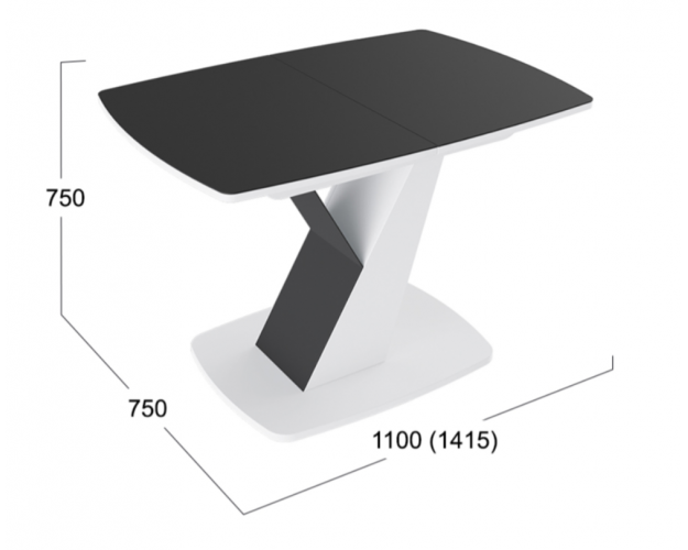 Стол обеденный «Гарда» Тип 1 (Белый/Стекло матовое черный графит)