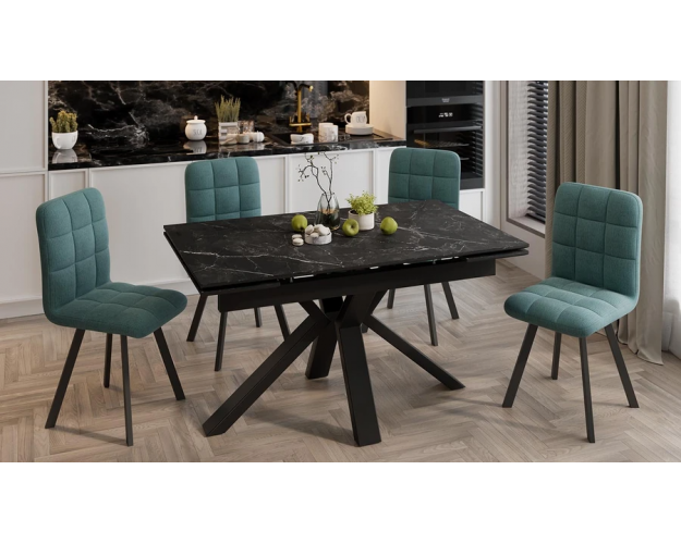 Стол обеденный Дерби тип 1 черный муар / черный мрамор
