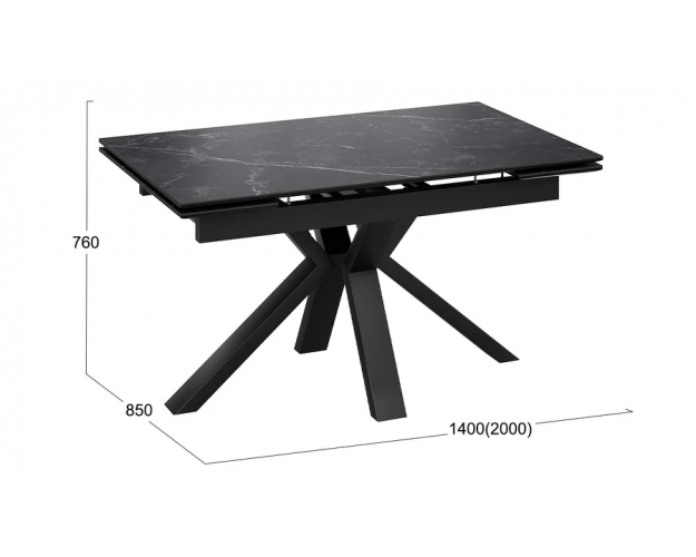 Стол обеденный Дерби тип 1 черный муар / черный мрамор