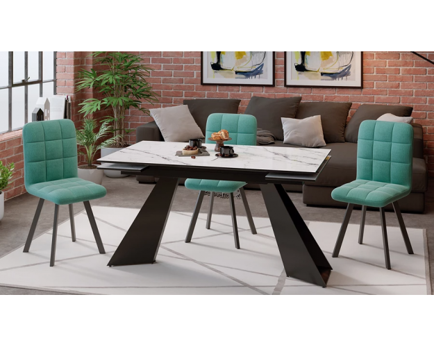 Стол обеденный Гермес черный муар / белый мрамор