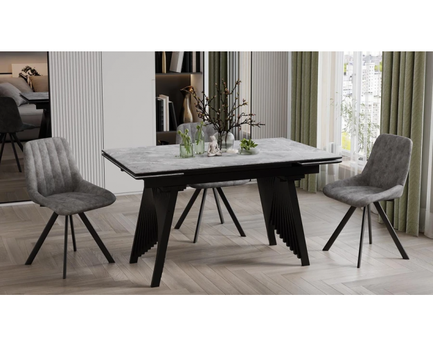 Стол обеденный Шелдон тип 1 черный муар / серый мрамор