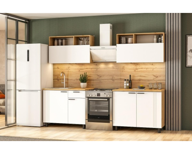 Кухонный гарнитур 2,0 Монако серия 2 дуб золотой / белый матовый