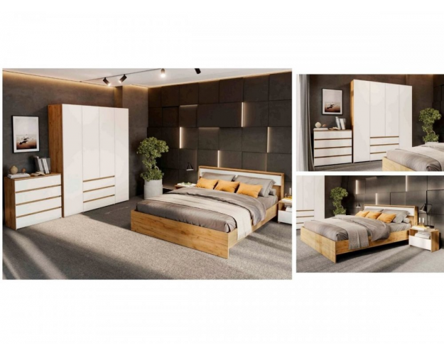 Кровать двуспальная Некст 1 дуб золотой / белый